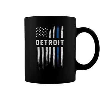 Thin Blue Line Heart Detroit Police Officer Michigan Cops Coffee Mug | Mazezy