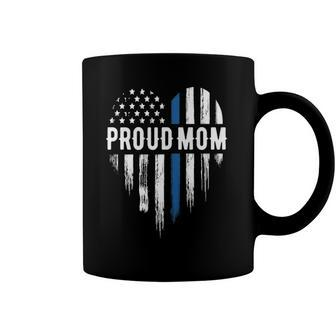 Thin Blue Line Heart Proud Mom Police Coffee Mug | Mazezy