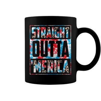 Tie Dye Straight Outta Merica American Flag 4Th Of July Coffee Mug - Seseable