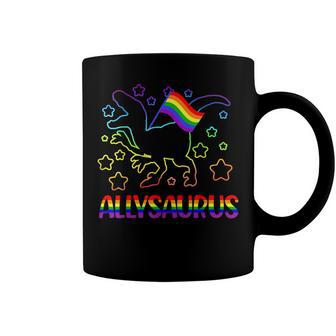 Trans Ally Allysaurus Gay Pride Lgbtq Trans Flag Dinosaur V3 Coffee Mug - Seseable