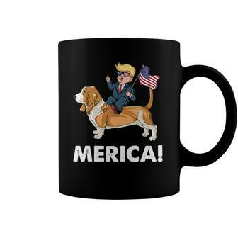 Trump Merica Riding A Basset Hound Dog 4Th July Coffee Mug | Mazezy