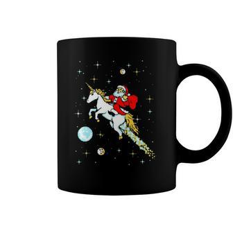 Unicorn Riding Space Pixel Santa Christmas Graphic Coffee Mug | Mazezy