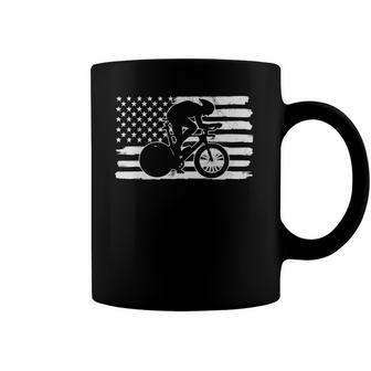Vintage 4Th Of July Usa Flag Triathlon Cycling Coffee Mug | Mazezy