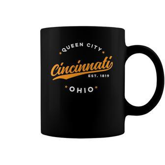 Vintage Cincinnati Ohio Queen City Orange Text Coffee Mug | Mazezy