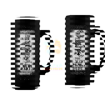 Womens All American Mama Usa Flag Messy Bun Skull Mom 4Th Of July Coffee Mug - Seseable