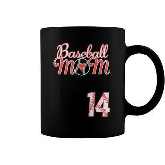 Womens Baseball Mom Mothers Day 14 Baseball Player Jersey Coffee Mug | Mazezy