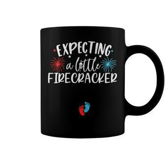 Womens Expecting A Little Firecracker Funny 4Th Of July Pregnant Coffee Mug - Seseable