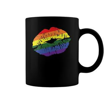 Womens Gay Kiss Rainbow Pride Flag Sexy Lips Proud Lgbt Q Ally Coffee Mug | Mazezy