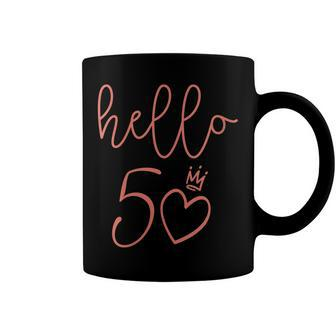 Womens Hello 50 Cute Pink Crown 50Th Birthday Gifts Women Coffee Mug - Seseable