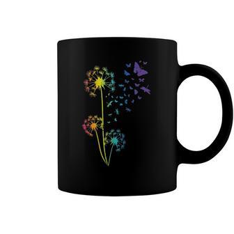 Womens Just Dandelion Butterfly Breathe Rainbow Flowers Dragonfly Coffee Mug | Mazezy