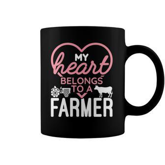 Womens My Heart Belongs To A Farmer Romantic Farm Wife Girlfriend Coffee Mug | Mazezy
