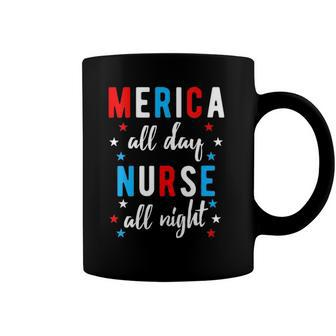 Womens Nurses 4Th Of July Design Gift Independence Day Night Shift V-Neck Coffee Mug | Mazezy