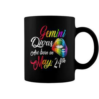 Womens Rainbow Lips Divas Are Born On May 24Th Gemini Girl Birthday Coffee Mug | Mazezy