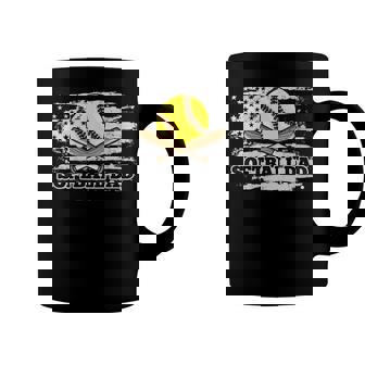Womens Softball Dad American Flag 4Th Of July Softball Player Coffee Mug - Seseable