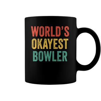 Worlds Okayest Bowler Funny Bowling Lover Vintage Retro Coffee Mug | Mazezy