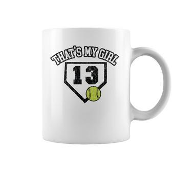13 Thats My Girl Softball Mom Dad Of Number 13 Softball Coffee Mug | Mazezy