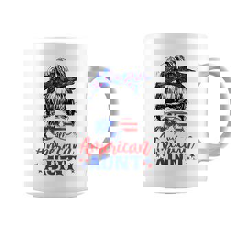 4Th Of July All American Aunt Messy Bun Patriotic Usa Flag Coffee Mug - Seseable