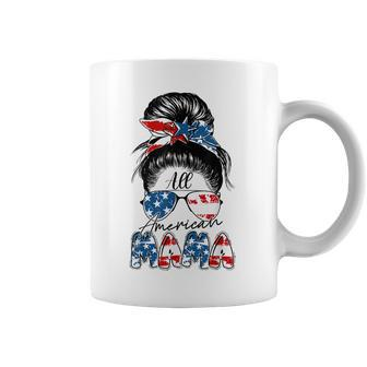 4Th Of July All American Mama Bleached Messy Bun Funny Coffee Mug - Seseable