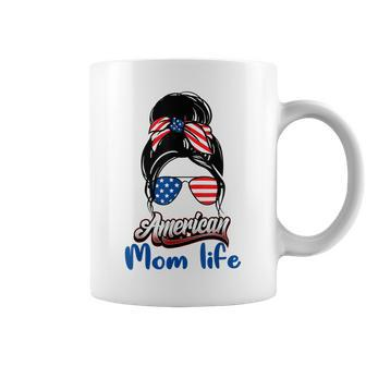 4Th Of July American Mom Life Messy Bun American Mom Life Coffee Mug - Seseable