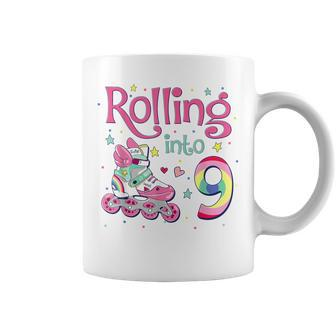 9Th Bday Rolling Into 9 Birthday Girl Roller Skate Party Coffee Mug - Seseable