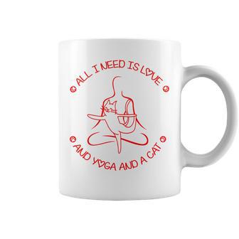 All I Need Is Love And Yoga And A Cat Lovers Gift For Yoga Lovers Red Coffee Mug | Favorety UK