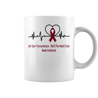 Arteriovenous Malformation Awareness Heartbeat Burgundy Ribbon Arteriovenous Malformation Support Arteriovenous Malformation Awareness Coffee Mug - Monsterry AU