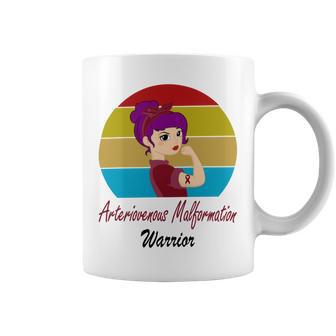 Arteriovenous Malformation Strong Women Vintage Funny Burgundy Ribbon Arteriovenous Malformation Support Arteriovenous Malformation Awareness Coffee Mug - Monsterry CA