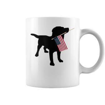 Black Lab Dog Holding July 4Th Patriotic Usa Flag Coffee Mug - Seseable