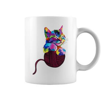 Cute Cat Gift For Kitten Lovers Colorful Art Kitty Adoption Coffee Mug | Favorety CA