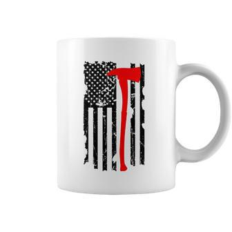 Distressed Patriot Axe Thin Red Line American Flag Coffee Mug | Mazezy