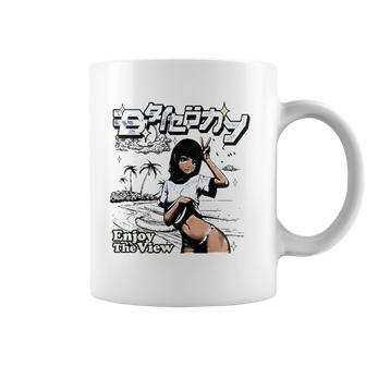 Enjoy The View Japanese Kawaii Anime Girl On The Beach Vacation Coffee Mug | Mazezy