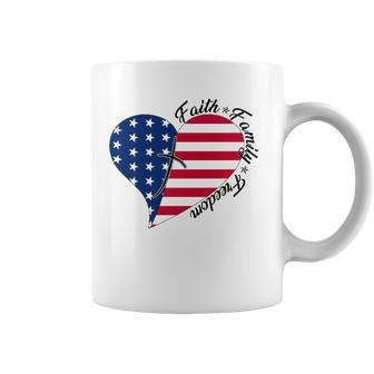 Faith Family Freedom American Flag Heart 4Th Of July Coffee Mug | Mazezy
