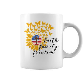 Faith Family Freedom Christian Patriot Sunflower 4Th Of July Coffee Mug - Seseable