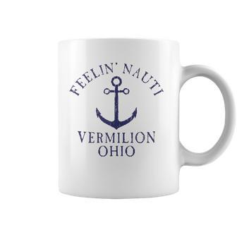 Feelin Nauti Vermilion Ohio Lake Erie Nautical Distressed Coffee Mug | Mazezy