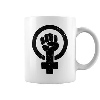 Feminist Raised Fist - Distressed Fitted Coffee Mug | Favorety CA