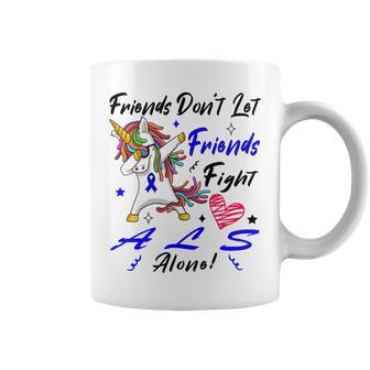 Friends Dont Let Friends Fight Als Alone Unicorn Blue Ribbon Amyotrophic Lateral Sclerosis Support Als Awareness Coffee Mug | Favorety