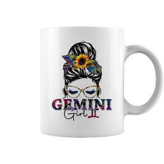 Gemini Girl Birthday Messy Bun Hair Sunflower Coffee Mug - Seseable