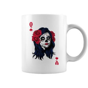 Halloween Sugar Skull With Red Floral Halloween Gift By Mesa Cute Coffee Mug - Monsterry CA