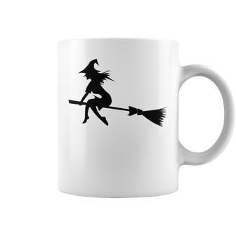 Halloween Young Scary Witch On Broom Pattern Coffee Mug | Favorety