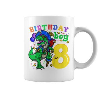 Kids 8Th Birthday Pirate Dinosaur Birthday Boy 8 Years Old Coffee Mug - Seseable