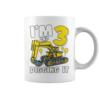 Kids Im 3 And Digging It 3 Years Boys 3Rd Birthday Excavator Coffee Mug - Seseable
