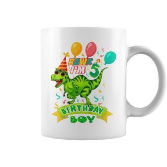 Kids Rawr Im 5Th Birthday Boy Dino T-Rex 5 Years Old Coffee Mug - Seseable