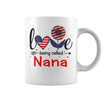 Love Being Called Nana American Flag Sunflower 4Th Of July T-Shirt Coffee Mug - Seseable