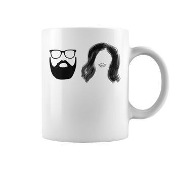 Man With Beard And Glasses With Woman Wavy Hair Coffee Mug - Monsterry