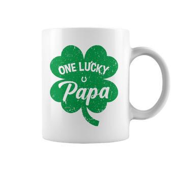 Mens One Lucky Papa Shamrock Four Leaf Clover St Patricks Day Mom Coffee Mug | Mazezy