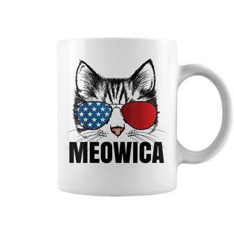 Meowica Americat 4Th Of July Usa Flag Sunglass Funny Cat Coffee Mug - Seseable