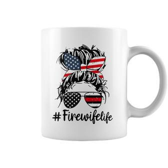 Mom Life And Fire Wife Firefighter Patriotic American Coffee Mug | Mazezy