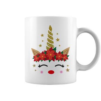 New Christmas Unicorn Face Santicorn Poinsettia Crown Cute Coffee Mug | Favorety