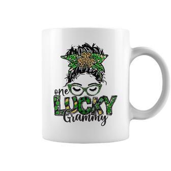 One Lucky Grammy St Patricks Day Messy Bun Leopard Coffee Mug | Favorety CA