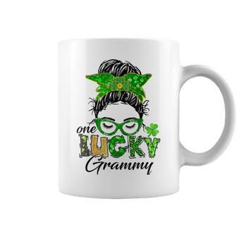 One Lucky Grammy St Patricks Day Messy Bun Mom Irish Coffee Mug | Favorety AU